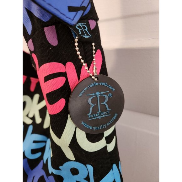 NEW YORK ROBIN RUTH CANVAS HOBO TOTE. ADJUSTABLE STRAP SNAP CLOSURE LOGO CHAIN - Picture 4 of 7